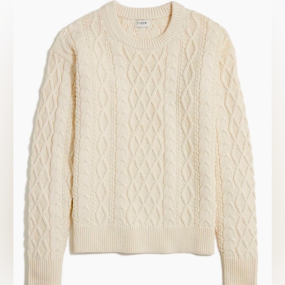 J. Crew Cable Knit Crewneck Sweater in Natural Color